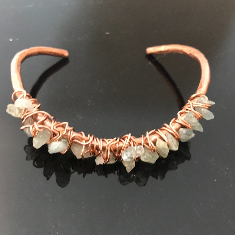 Genuine Aquamarine Gemstone Copper Cuff Bracelet - Picture 2 of 8